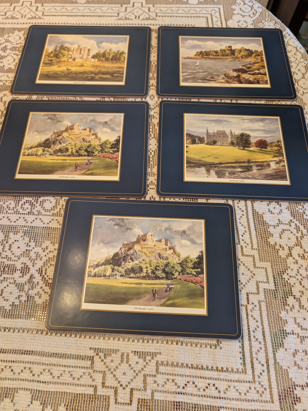 Vintage E.L. Forrest Scottish Castles Cork Backed Placemats Set of 5